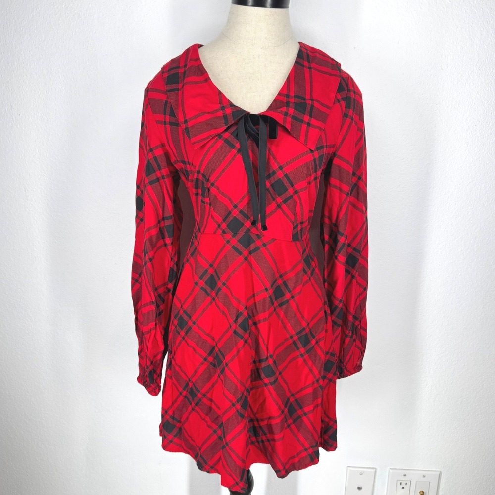 Old Navy Plaid Peter Pan Mini Dress Twee Whimsigoth XS NEW Red Dark Academia